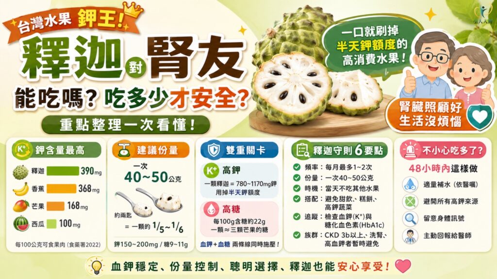 腎友能吃釋迦嗎?台灣「鉀王」一顆抵半天額度,一次 40 到 50 克才是安全線 懶人包