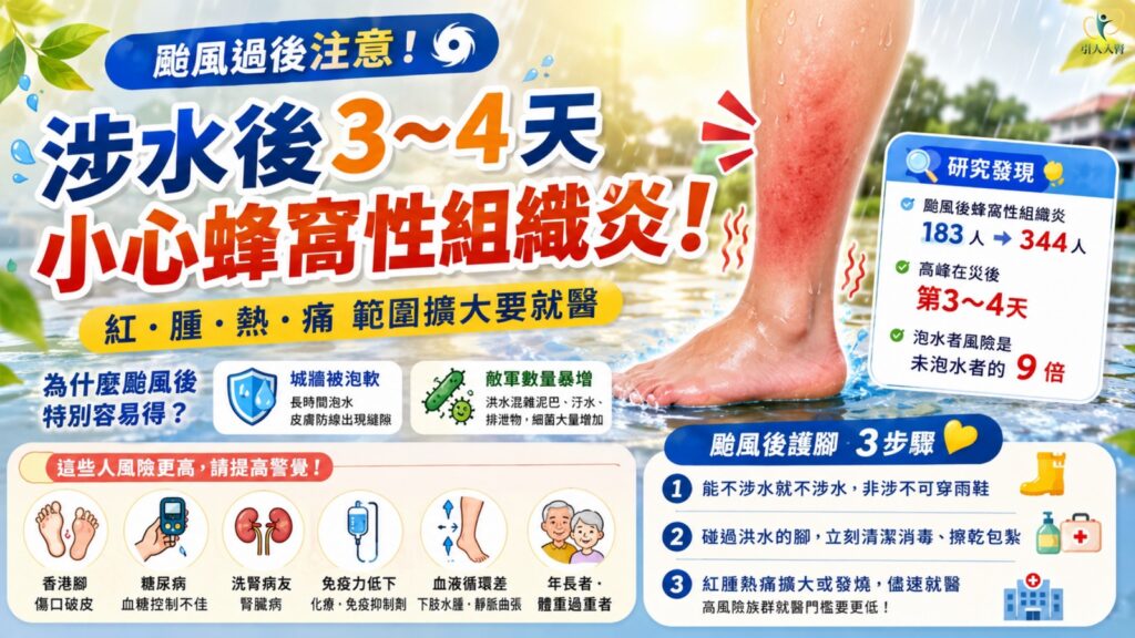 颱風後涉水與蜂窩性組織炎風險懶人包圖