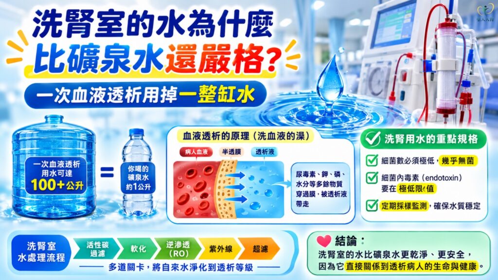 洗腎室的水為什麼比礦泉水還嚴格?一次血液透析用掉一整缸水 懶人包