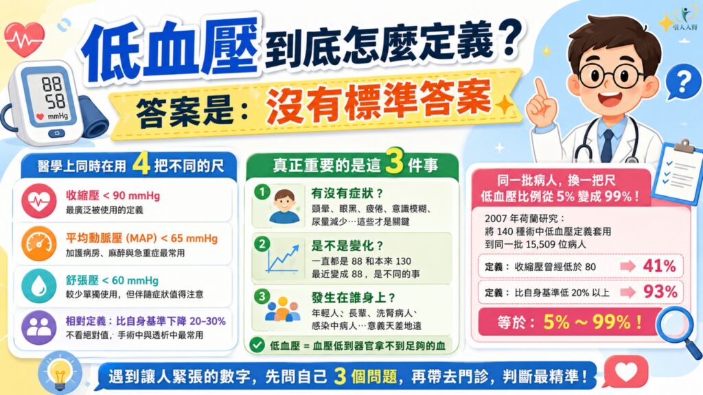 低血壓到底怎麼定義?答案是:沒有標準答案 懶人包
