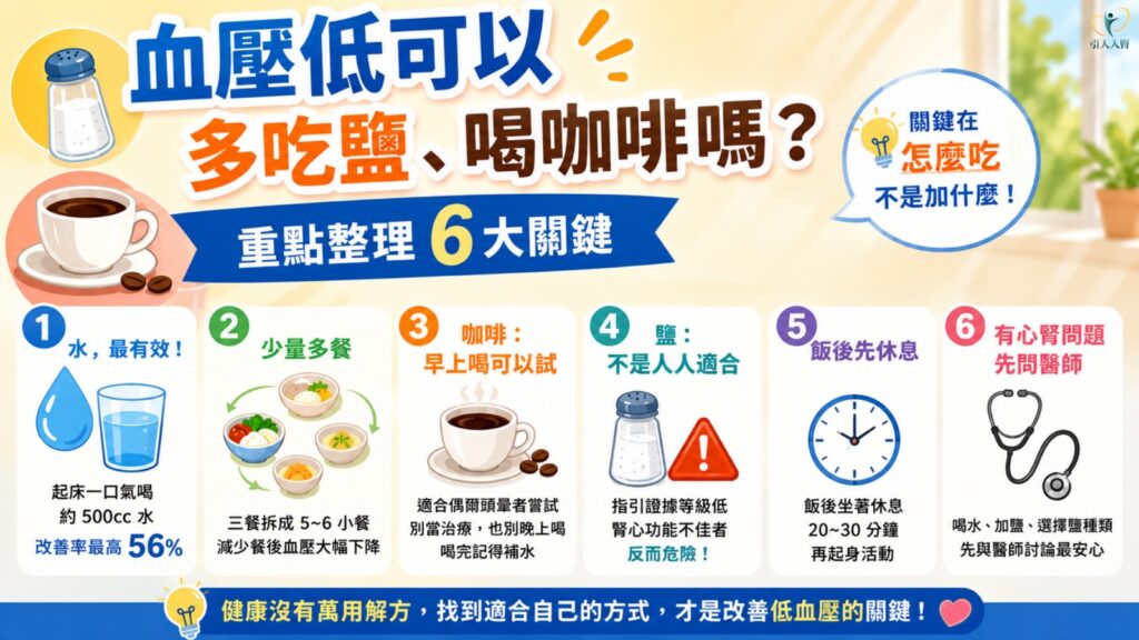 血壓低可以多吃鹽、喝咖啡嗎? 懶人包
