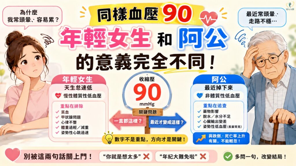 同樣血壓 90,年輕女生和阿公的意義完全不同 懶人包
