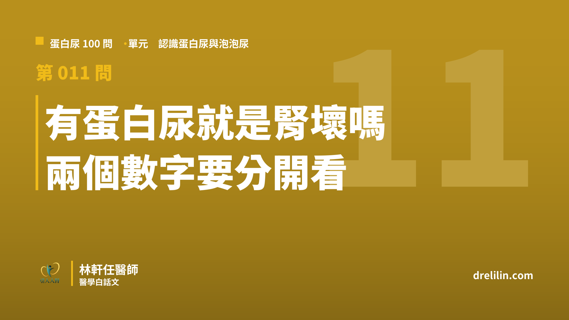 有蛋白尿就是腎臟壞掉嗎?腎功能和蛋白尿要分開看|蛋白尿100問 第011問|林軒任醫師