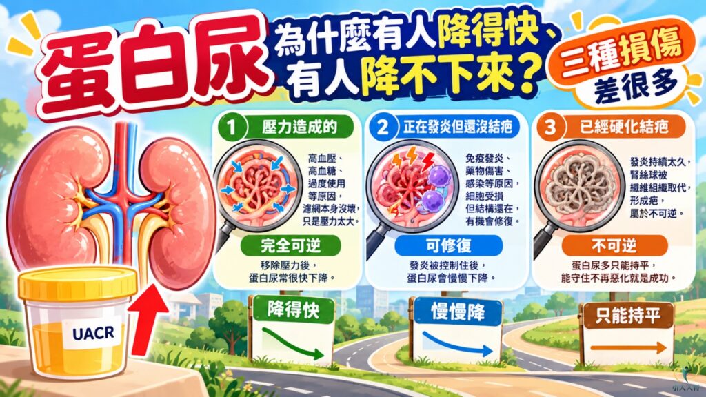 蛋白尿為什麼有人降得快、有人降不下來?三種損傷差很多 懶人包